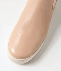 Cheap Ludley Dark Nude Leather Elastic Chelsea Boots Women Ankle Boots