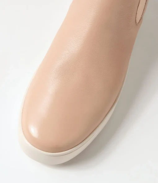 Cheap Ludley Dark Nude Leather Elastic Chelsea Boots Women Ankle Boots