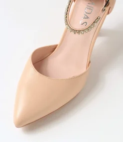 Cheap Luxie Dark Nude Silver Leather Jewels Heels Women Heels