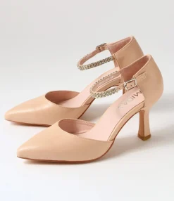 Cheap Luxie Dark Nude Silver Leather Jewels Heels Women Heels