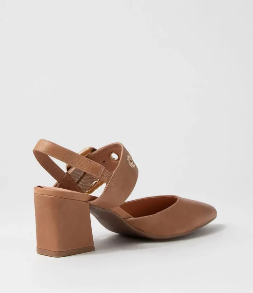 Cheap Maddox Tan Leather Heels Women Heels