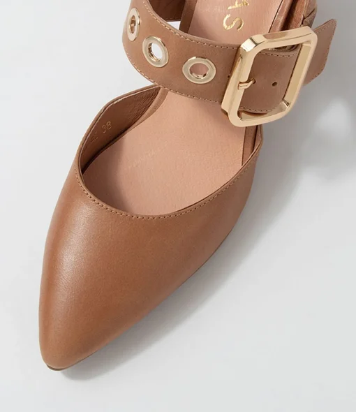 Cheap Maddox Tan Leather Heels Women Heels