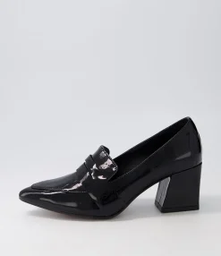 New Millsy Black Patent Leather Heels Women Loafers