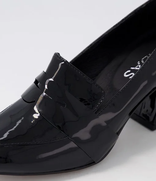 New Millsy Black Patent Leather Heels Women Loafers
