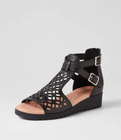 Best Sale Milos Black Leather Sandals Women Flats