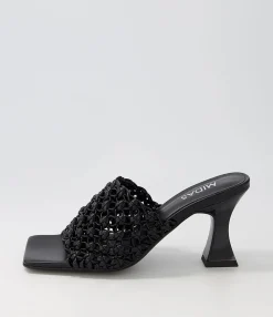 Fashion Mimmi Black Weave Sandals Women Heels