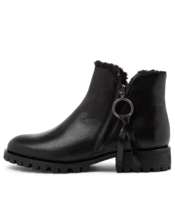 New Modest Black Leather Fur Ankle Boots Women Ankle Boots