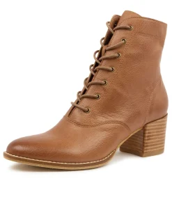 Online Mumble Cognac Leather Women Ankle Boots