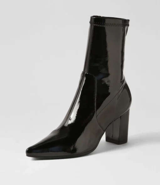 Best Sale Noter Black Stretch Patent Pu Ankle Boots Women Ankle Boots