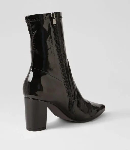 Best Sale Noter Black Stretch Patent Pu Ankle Boots Women Ankle Boots