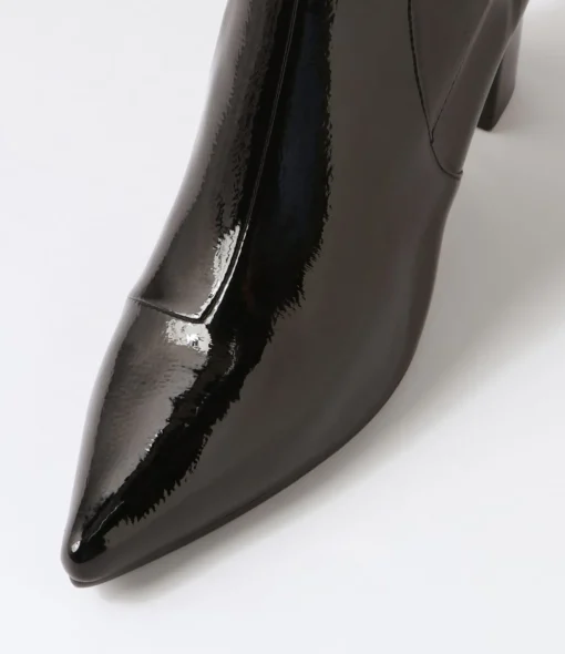 Best Sale Noter Black Stretch Patent Pu Ankle Boots Women Ankle Boots