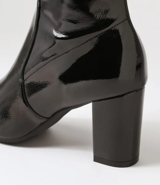 Best Sale Noter Black Stretch Patent Pu Ankle Boots Women Ankle Boots