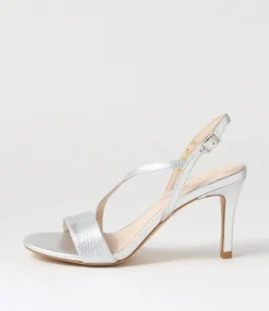 Outlet Novie Silver Lizard Leather Sandals Women Heels