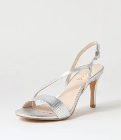 Outlet Novie Silver Lizard Leather Sandals Women Heels