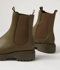 Outlet Oak Boot Olive Leather Chelsea Boots Women Ankle Boots