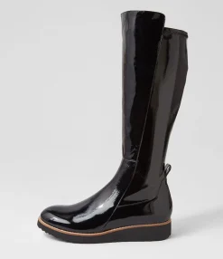 Best Sale Oleve Black Stretch Patent Pu Ankle Boots Women Ankle Boots