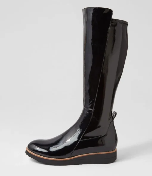 Best Sale Oleve Black Stretch Patent Pu Ankle Boots Women Ankle Boots