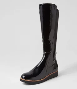Best Sale Oleve Black Stretch Patent Pu Ankle Boots Women Ankle Boots