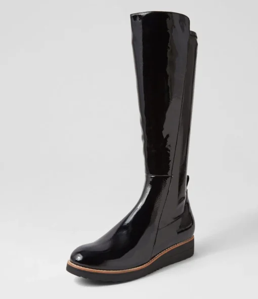 Best Sale Oleve Black Stretch Patent Pu Ankle Boots Women Ankle Boots