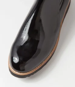 Best Sale Oleve Black Stretch Patent Pu Ankle Boots Women Ankle Boots