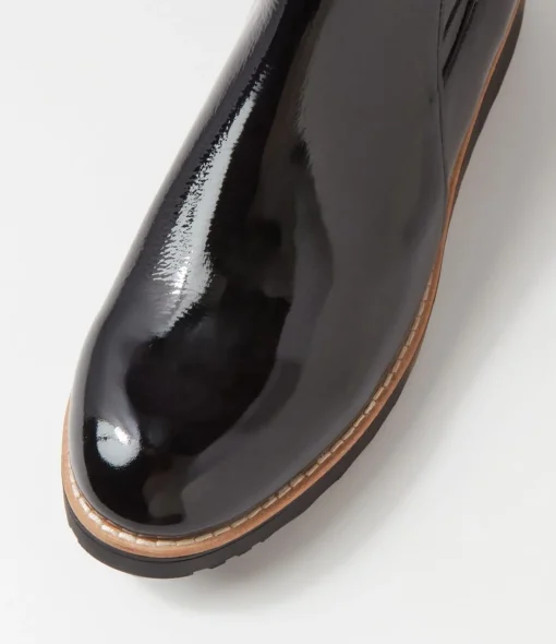 Best Sale Oleve Black Stretch Patent Pu Ankle Boots Women Ankle Boots