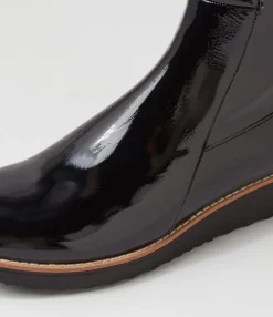 Best Sale Oleve Black Stretch Patent Pu Ankle Boots Women Ankle Boots