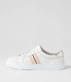Clearance Oliane White Silver Leather Sneakers Women Sneakers
