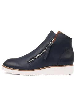 Shop Olise Navy Leather Women Ankle Boots