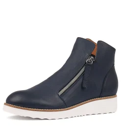 Shop Olise Navy Leather Women Ankle Boots