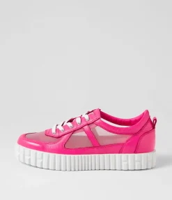 Cheap Olly Hot Pink White Leather Mesh Sneakers Women Sneakers