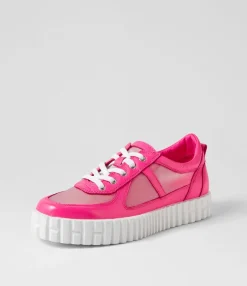 Cheap Olly Hot Pink White Leather Mesh Sneakers Women Sneakers