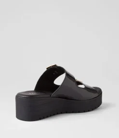 Cheap Oxen Black Patent Leather Slides Women Slides