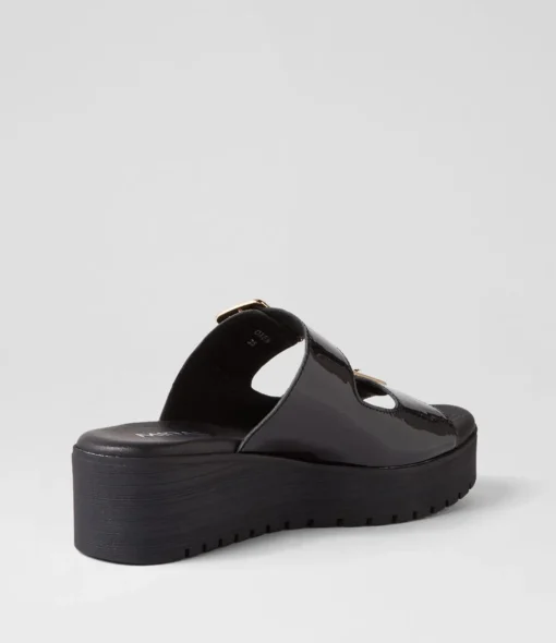 Cheap Oxen Black Patent Leather Slides Women Slides