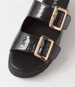 Cheap Oxen Black Patent Leather Slides Women Slides