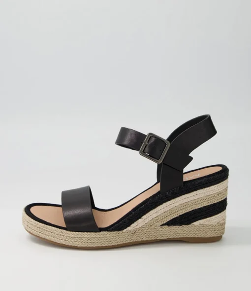 Sale Pako Black Multi Leather Espadrilles Women Wedges