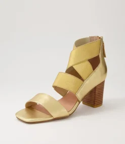Cheap Partay Gold Leather Elastic Sandals Women Heels