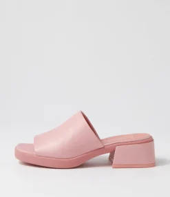 Cheap Perner Pretty Pink Leather Slides Women Heels