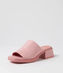 Cheap Perner Pretty Pink Leather Slides Women Heels