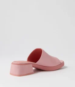 Cheap Perner Pretty Pink Leather Slides Women Heels