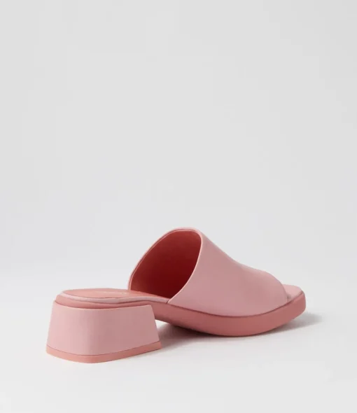 Cheap Perner Pretty Pink Leather Slides Women Heels