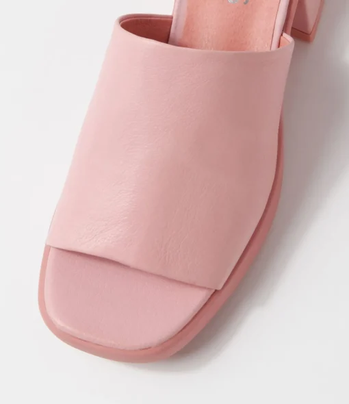 Cheap Perner Pretty Pink Leather Slides Women Heels