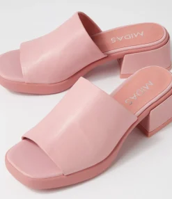 Cheap Perner Pretty Pink Leather Slides Women Heels
