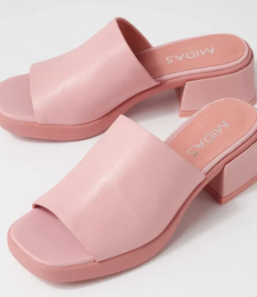 Cheap Perner Pretty Pink Leather Slides Women Heels
