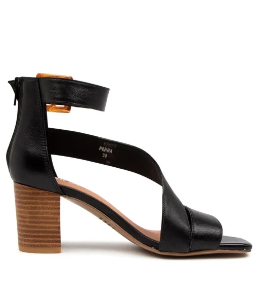 Best Perra Black Leather Women Heels