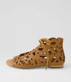 Shop Piska Tan Leather Sandals Women Flats
