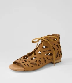 Shop Piska Tan Leather Sandals Women Flats