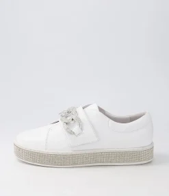 Cheap Poppis White Silver Leather Jewels Sneakers Women Sneakers