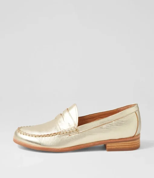 Cheap Quarrel Pale Gold Leather Loafers Women Loafers
