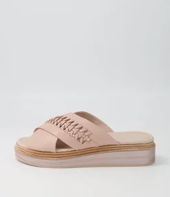 Online Raelan Cafe Pale Rose Gold Leather Slides Women Sandals