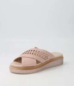Online Raelan Cafe Pale Rose Gold Leather Slides Women Sandals